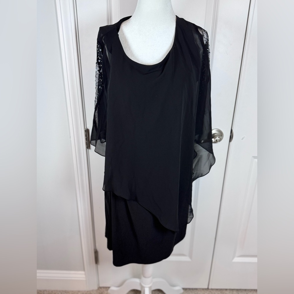 Ignite Evenings Black Chiffon Overlay Dress 12 Mother of the Bride Formal
